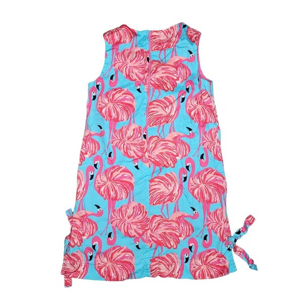 Lilly Pulitzer Southern Charm Shift Dress Flamingo pink blue lace accent Size 8 - Picture 2 of 4